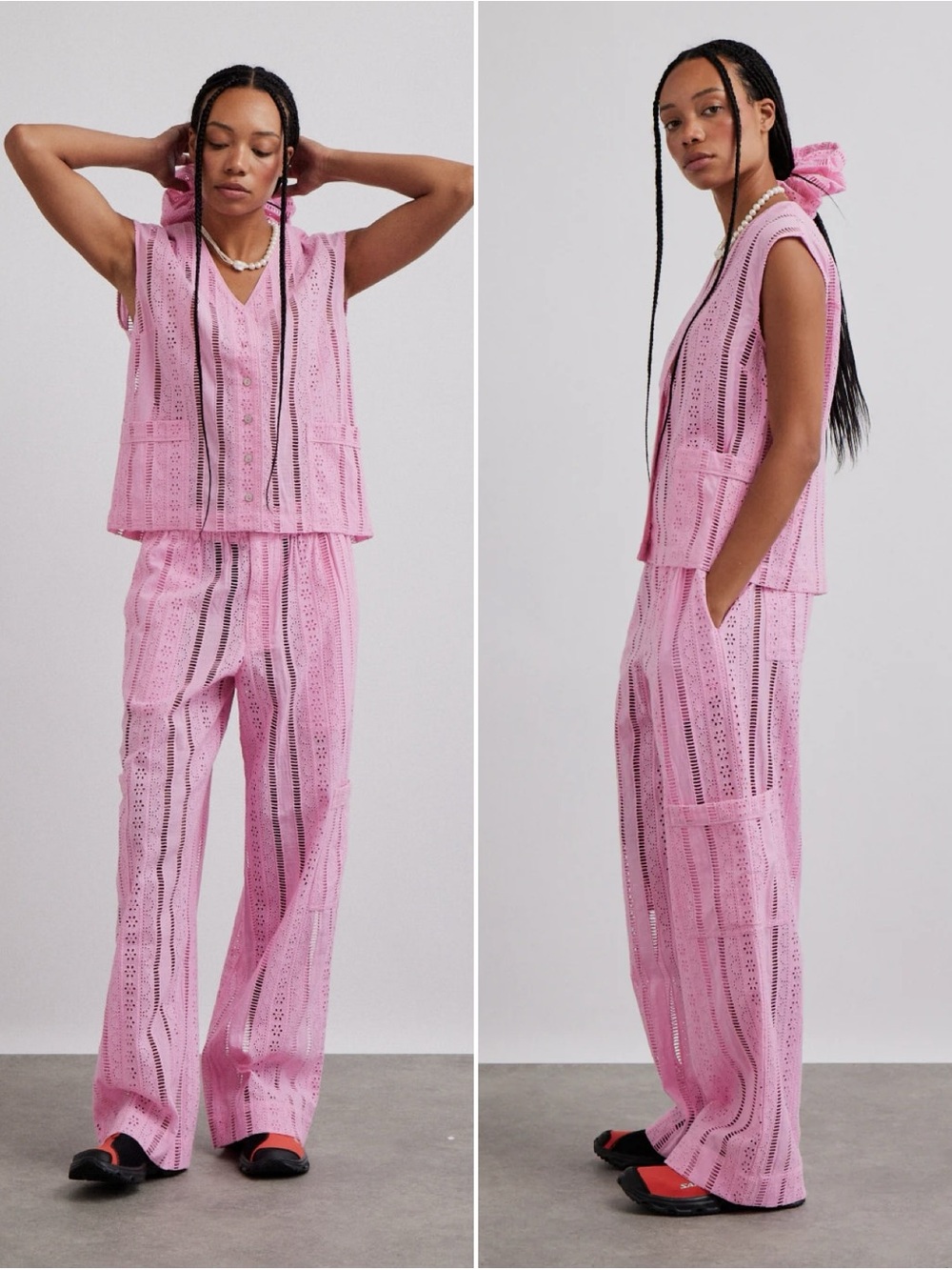 Damson Madder set Pink Broderie Vacation UK 12 US 8 Vest & Wide Leg Pants